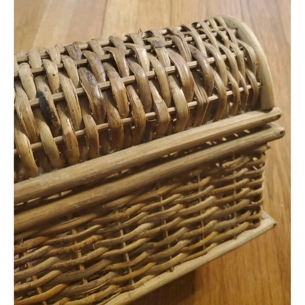 Vintage Wicker Rattan Small Trunk Style Storage Box Cottagecore Boho
